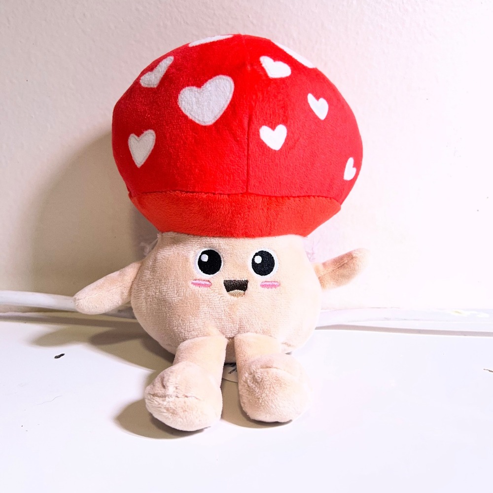 Frankford 8" Mushroom Plush Red White Heart Print Kawaii Toadstool Soft‎ Toy